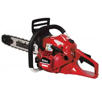 Tronçonneuse SHINDAIWA 501 SX 45 cm, moteur 50,2 cm³, anti-vibration, pompe à huile automatique, starter retour auto, griffe d’abattage.
